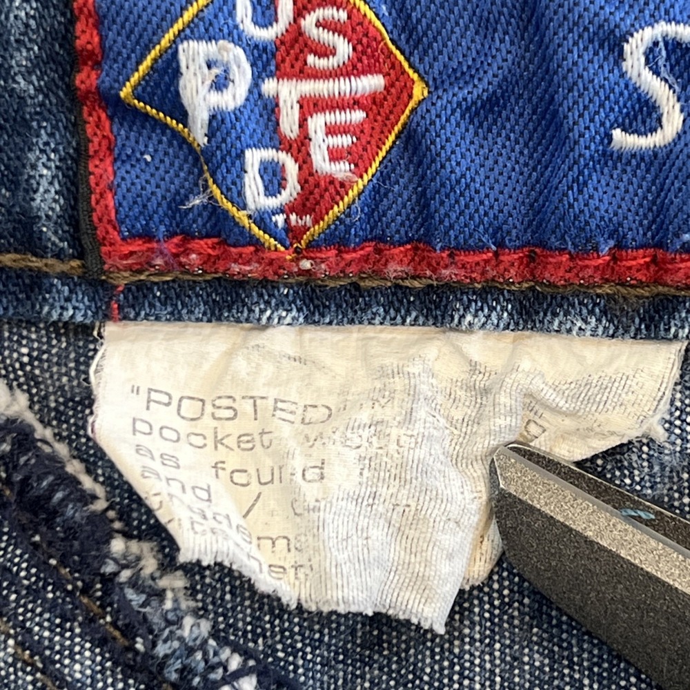 90s Vintage High Rise Posted Jeans 3/4 27X32 Medium Wash Slim Smooth Back - Picture 9 of 16